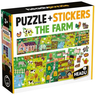 Puzzle educațional Headu - Fermă, cu stickere