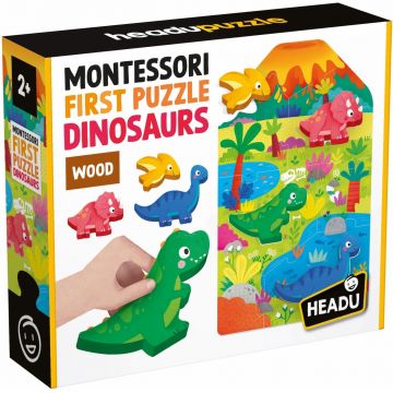 Puzzle educațional Headu Montessori - First Puzzle, dinozauri, 11 piese