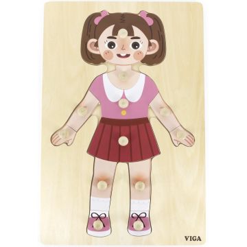 Puzzle educațional Viga Toys - Părți ale corpului uman, fată