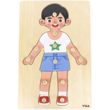 Puzzle educațional Viga Toys - Părțile corpului uman, băiete
