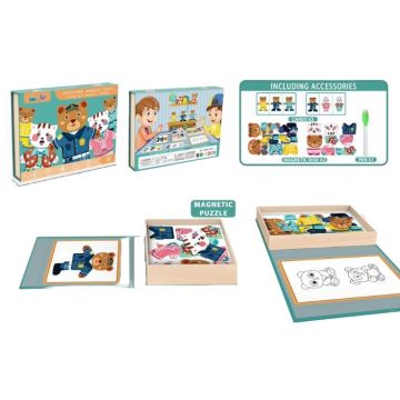 Puzzle magnetic cu marker Raya Toys - Animale