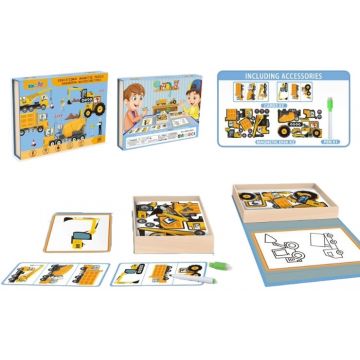 Puzzle magnetic cu marker Raya Toys - Mașini de construcție