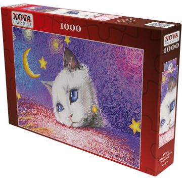 Puzzle Nova puzzle din 1000 piese - Pisica albă sub stele