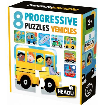 Puzzle progresiv Headu - Vehicule, 8 piese