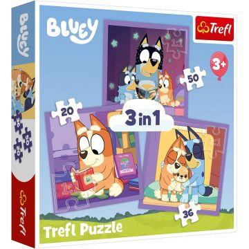 Puzzle Trefl 3 în 1 - Faceți cunoștință cu Bluey