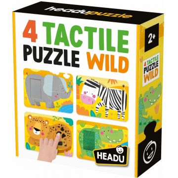 Puzzle-uri tactile Headu - Animale sălbatice, 4 piese