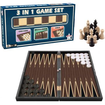 Set de șah, table și dame Star - 3 in 1 Game Set, 48 x 48 cm