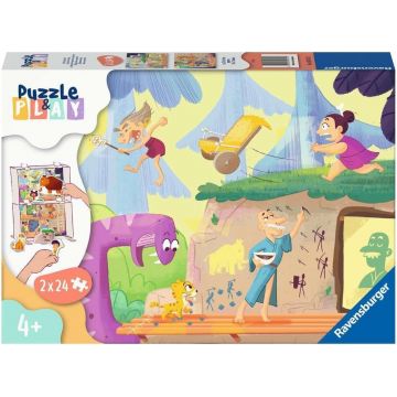 Joc de masă puzzle  Ravensburger din 2 х 24 piese - Oamenii cavernelor