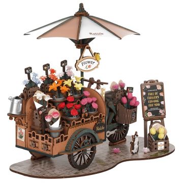 Puzzle 3D din lemn Robo Time din 187 piese - Cărucior cu flori