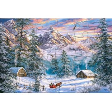 Puzzle-carte poștală Castorland din 24 piese - Crăciun la munte