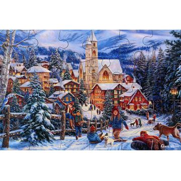 Puzzle-carte poştală Castorland din 24 piese - Coborâre cu sania în oraș