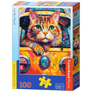 Puzzle Castorland din 100 piese - Excursie cu autobuzul pentru pisici
