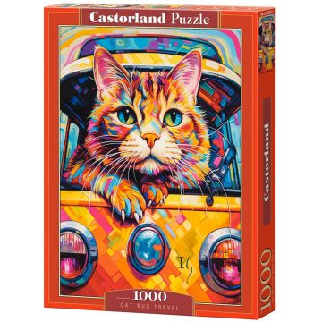 Puzzle Castorland din 1000 piese - Excursie cu autobuzul pentru pisici