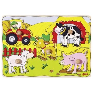 Puzzle cu mânere Goki - La fermă