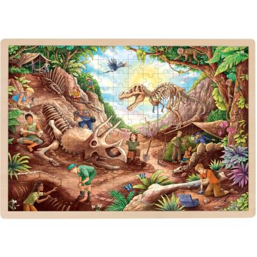 Puzzle din lemn pentru copii Goki - Fosile de dinozauri, 96 piese