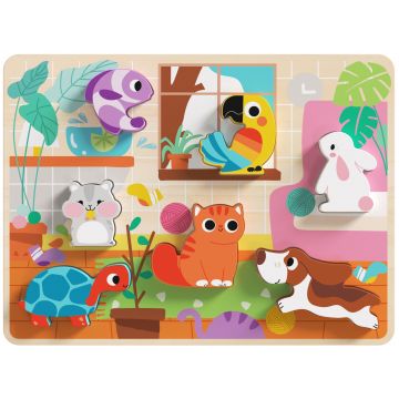 Puzzle educativ din lemn Tooky Toy - 3D Animale de companie
