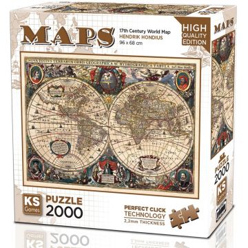 Puzzle KS Games din 2000 piese - Hartă a lumii vintage