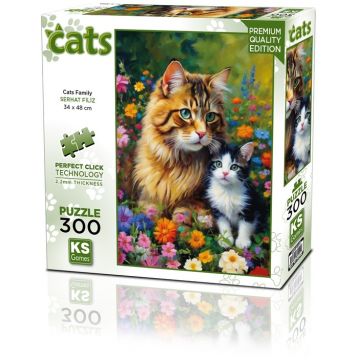 Puzzle  KS Games din  300 piese- Familie de pisici