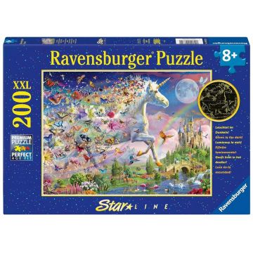 Puzzle luminos Ravensburger din 200 XXL de piese - Fluturi și unicorn
