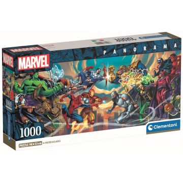 Puzzle panoramic Clementoni din 1000 piese - Marvel: Eroi împotriva ticăloșilor