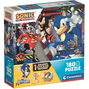 Puzzle pentru copii Clementoni din 180 piese - Sonic Ariciul, cu sticker, tip 2