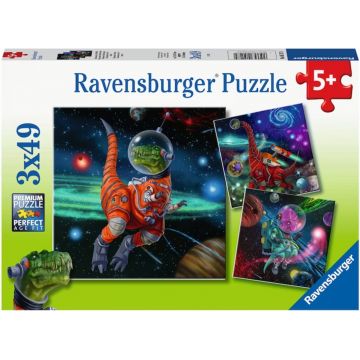 Puzzle pentru copii  Ravensburger 3 x 49 piese - Dinozaurii în spațiu