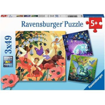 Puzzle pentru copii  Ravensburger 3 x 49 piese - Personaje magice