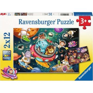Puzzle pentru copii Ravensburger din 2 x 12 piese - Animale în spațiu