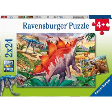 Puzzle pentru copii Ravensburger  din 2 x 24 piese -Fauna sălbatică jurasică