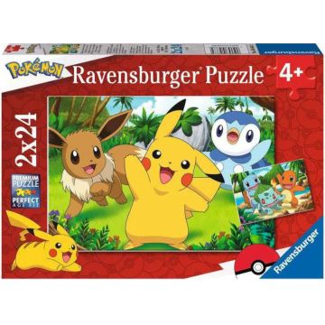 Puzzle pentru copii Ravensburger  din 2 x 24 piese - Pikachu și prietenii