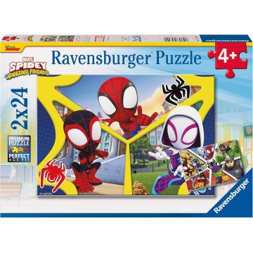 Puzzle pentru copii Ravensburger  din 2 x 24 piese - Spidey și prietenii săi minunați