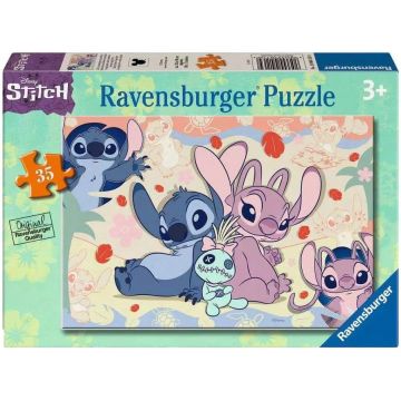 Puzzle pentru copii Ravensburger din  35 piese - Stitch, Angel și Scrump