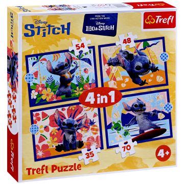 Puzzle pentru copii Trefl 4 в 1 - Vacanța lui Stitch în Hawaii