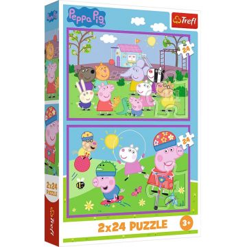 Puzzle pentru copii Trefl din 2 x 24 piese - Peppa Pig pe terenul de joacă