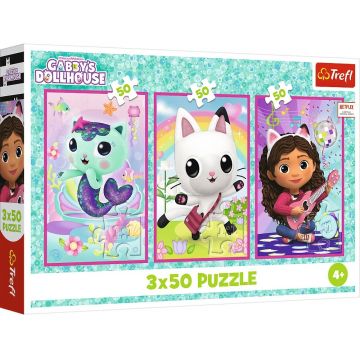 Puzzle pentru copii Trefl din 3 x 50 piese - Faceți cunoștință cu Gabi și pisicile