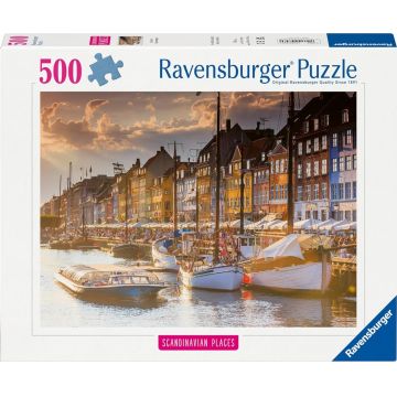 Puzzle Ravensburger din  500 piese - Apus de soare la Copenhaga