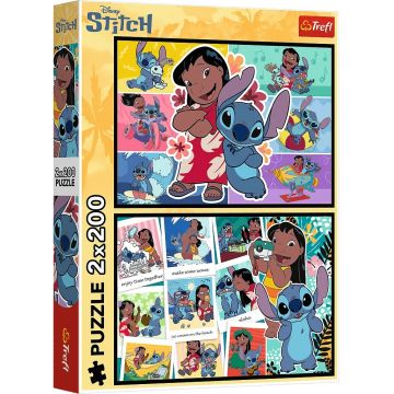 Puzzle Trefl din 2 x 200 piese - Viața fericită a lui Stitch