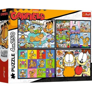 Puzzle Trefl din 4 x 250 piese - Lui Garfield nu-i place ziua de luni