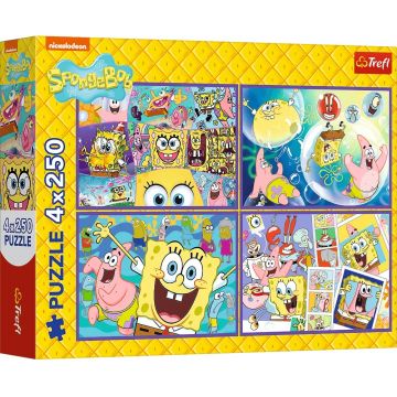 Puzzle Trefl din 4 x 250 piese - Lumea nebunească a lui SpongeBob