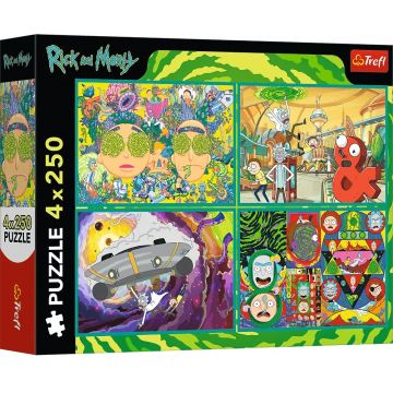 Puzzle Trefl din 4 x 250 piese - Realitatea distorsionată a lui Rick și Morty