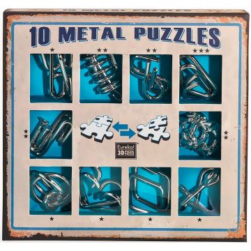 Set puzzle-uri de logica metalice  Eureka - 10 Metal Puzzles Set, albastru