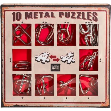 Set puzzle-uri de logica metalice Eureka - 10 Metal Puzzles Set, roşu
