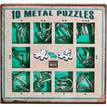 Set puzzle-uri de logica metalice Eureka - 10 Metal Puzzles Set, verde