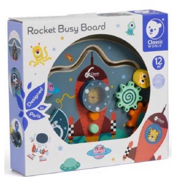 Tabla din lemn pentru copii Classic World - O rachetă spațială cu activități