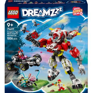 Constructor LEGO DreamZzz - Cooper's Mech Tiger și Zero's Dragster Car (71497)
