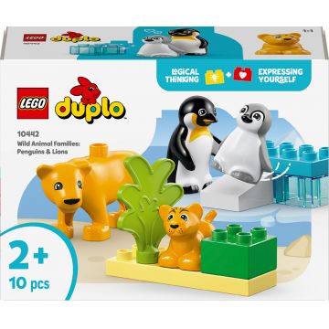 Constructor LEGO Duplo - Familii de animale sălbatice: pinguini și lei (10442)