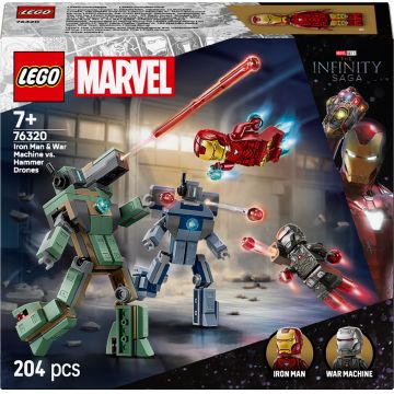 Constructor LEGO Marvel - Iron Man și War Machine vs. Drone-ele lui Hammer (76320)