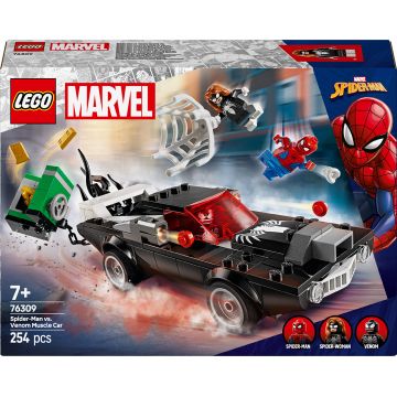 Constructor LEGO Marvel Super Heroes - Spiderman vs. Venom cu o mașină puternică (76309)