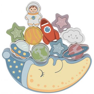 Joc de echilibru din lemn 2 în 1 Tooky Toy - Micii Astronauți