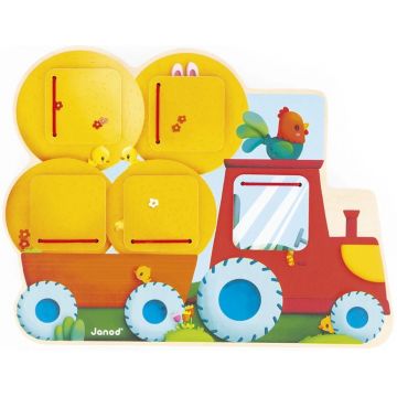 Jucărie din lemn Janod - Caută și găsește, tractor agricol
